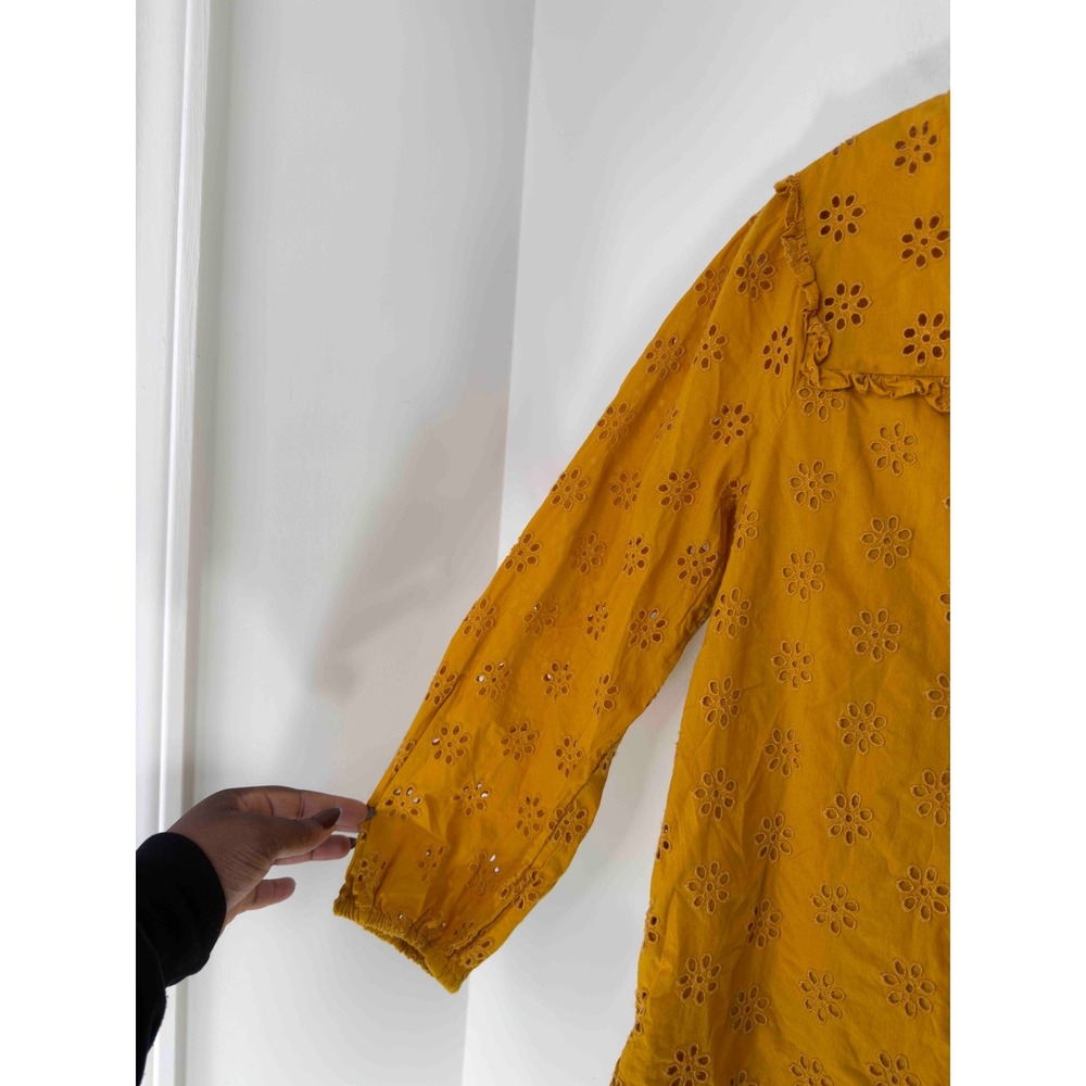 J.Crew Ruffleneck Eyelet Yoke Top Gold Yellow Women's Dainty Feminine Small - Picture 8 of 14